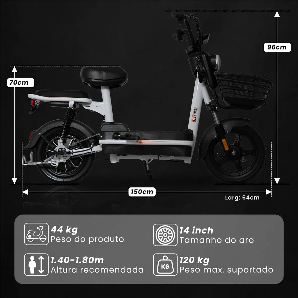 Bicicleta Elétrica Scooter 500w Bateria Removível 48v 15ah Com Painel Digital Cor Preto Bikelete Smart MT2