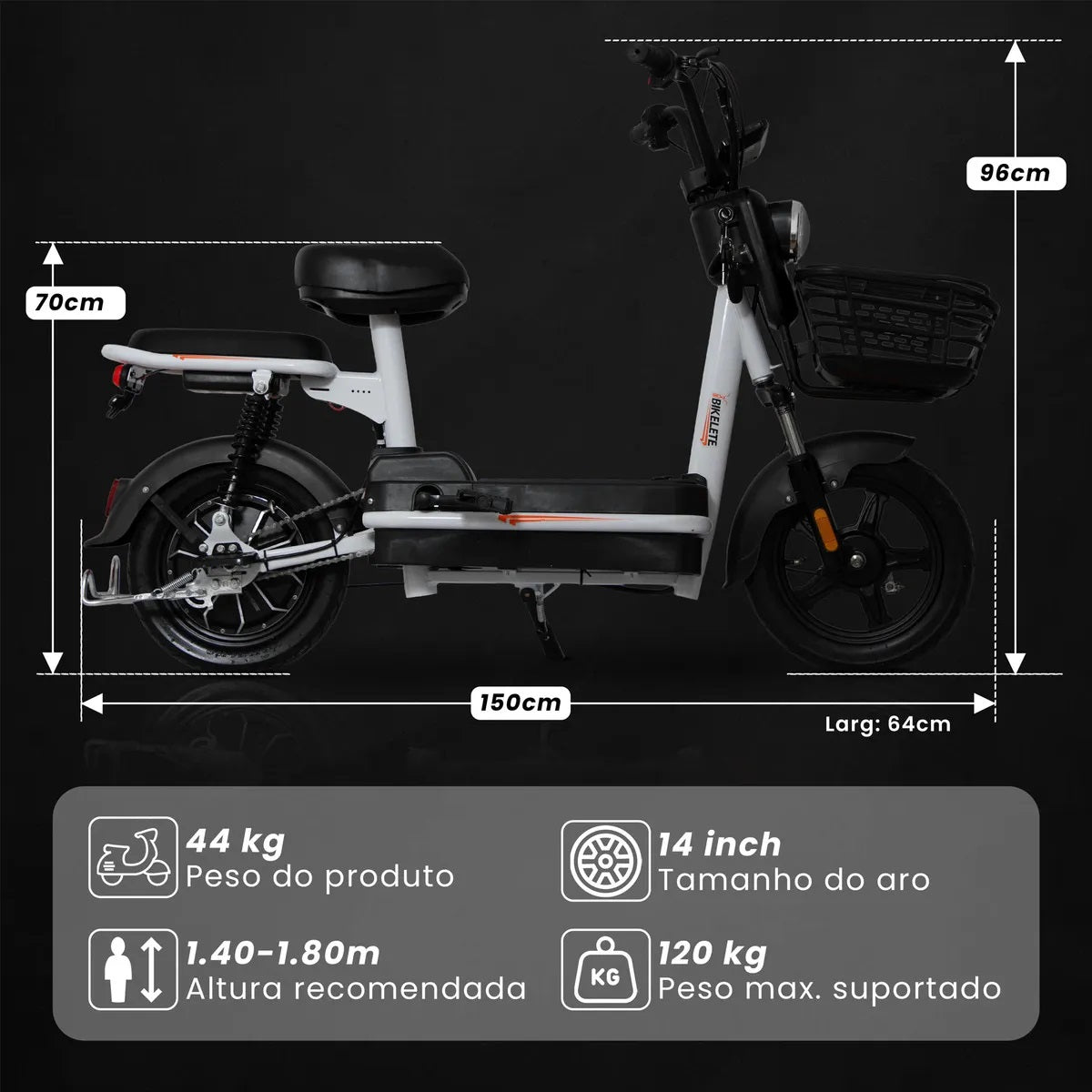 Bicicleta Elétrica Scooter 500w Bateria Removível 48v 15ah Com Painel Digital Cor Preto Bikelete Smart MT2