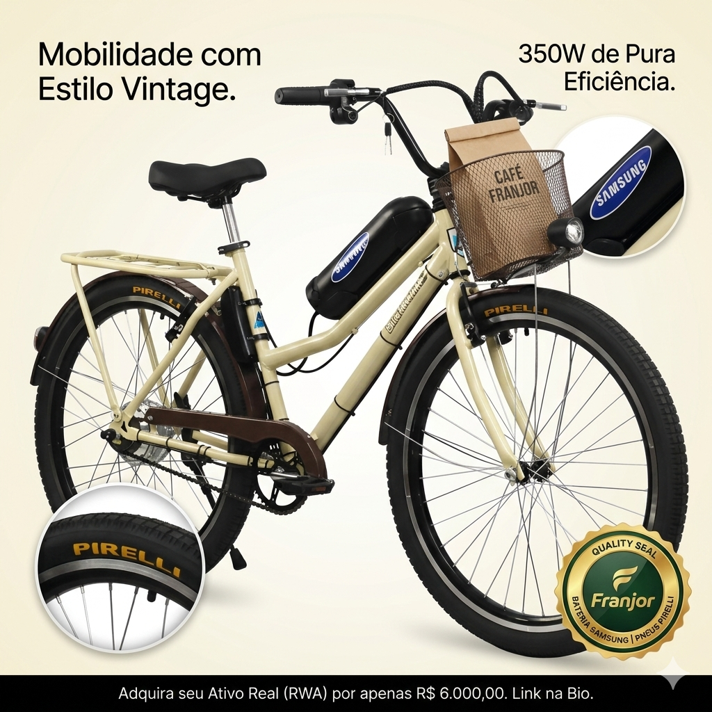 Bicicleta Elétrica Retrô Lithium 350W Creme