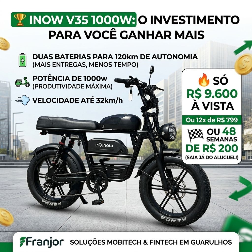 adesao conquiste -  entrada 400 + parcelas semanais ou mensais 200 Bicicleta Eletrica Inow V35 1000w Potencia 120km Autonomia