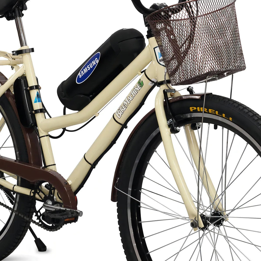 Bicicleta Elétrica Retrô Lithium 350W Creme