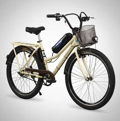 Bicicleta Elétrica Retrô Lithium 350W Creme