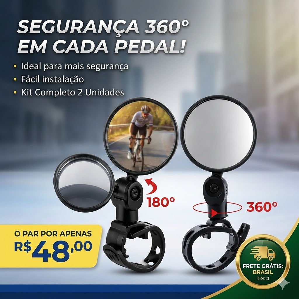Kit 2 Retrovisor Espelho Para Bicicleta Ampla Visão Preto